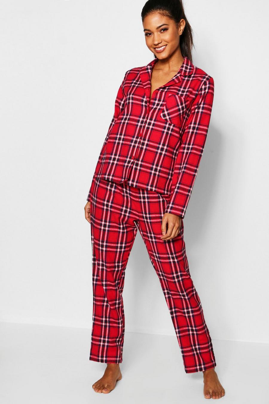 Red Check Brushed Flannel Button Through PJ Set image number 1