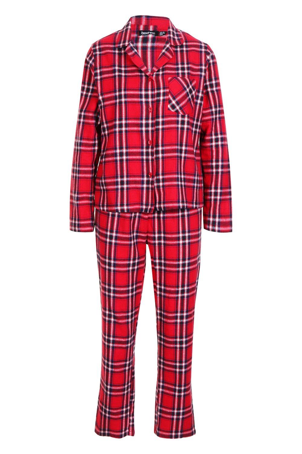 Red Check Brushed Flannel Button Through PJ Set