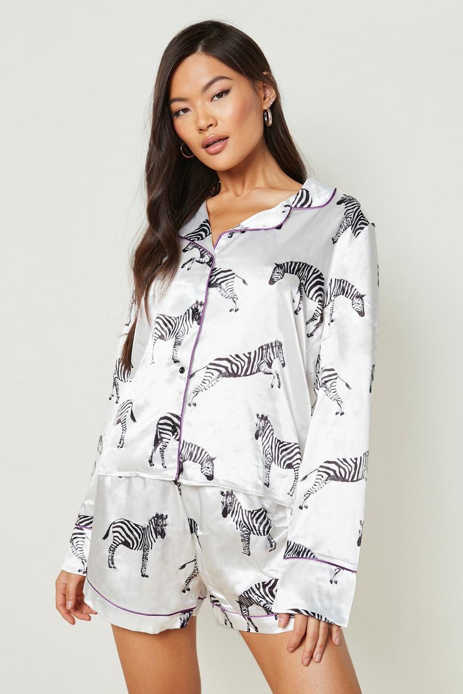 Langämliges Pyjama-Set mit Zebraprint, Weiß image number 1