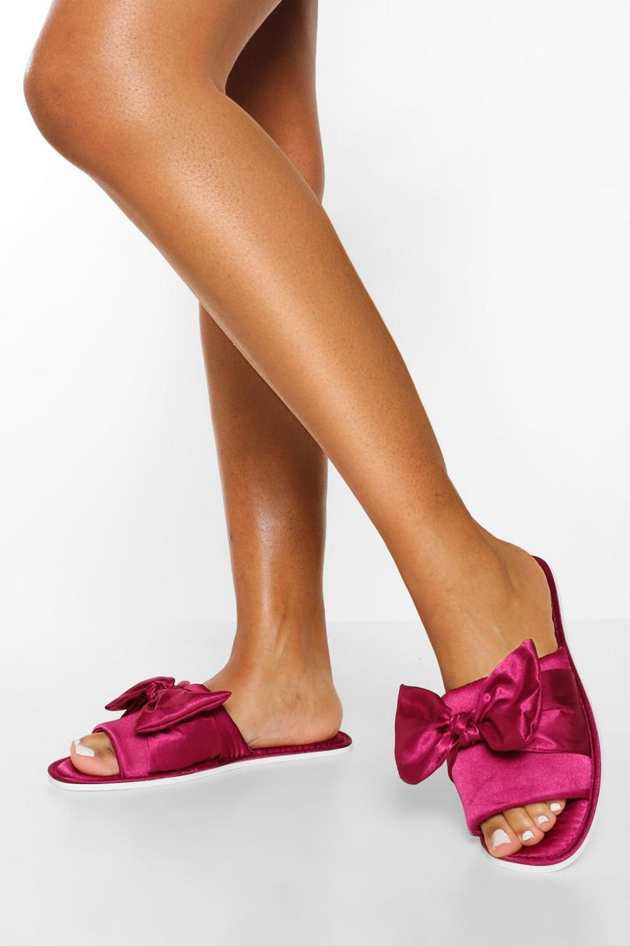 Purple Knot Front Satin Slippers image number 1