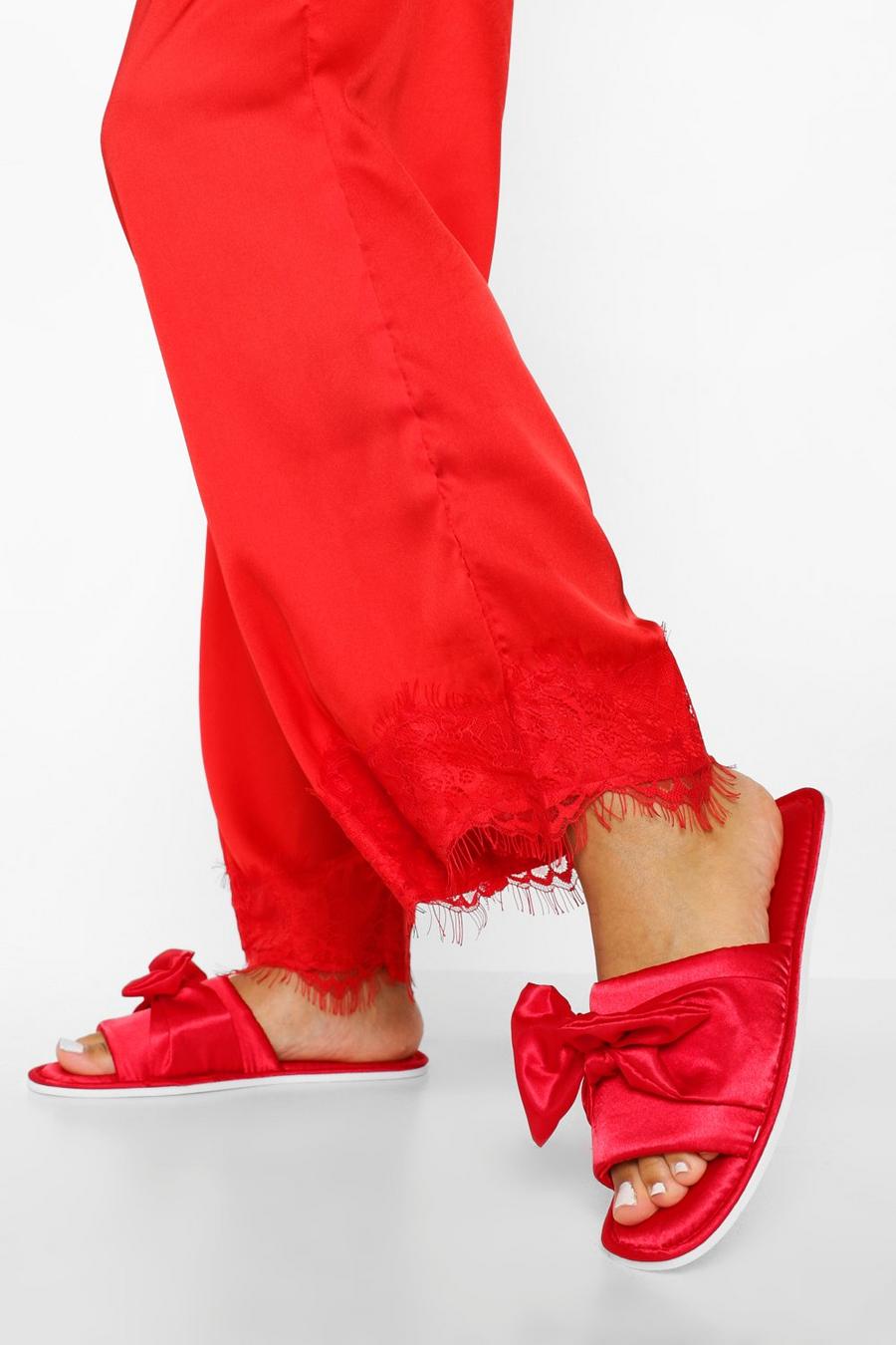 Red Knot Front Satin Slippers image number 1