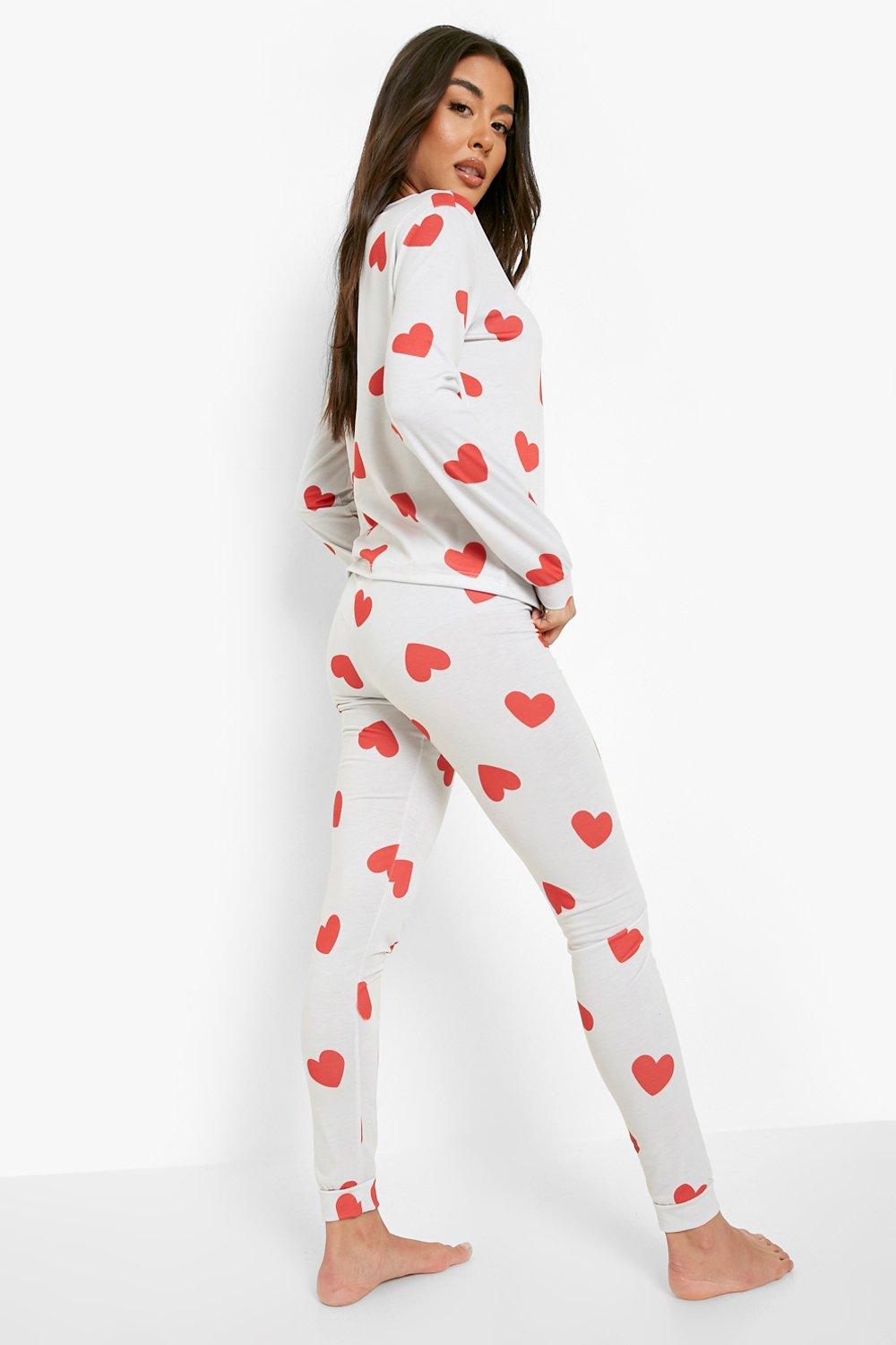 Heart Print Cuffed Bottom Pj Set