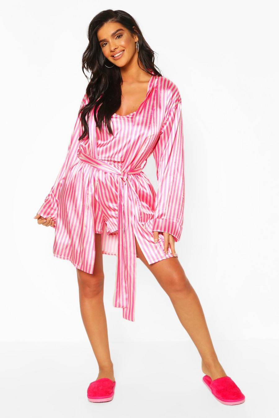 Neon Candy Stripe Satin Robe image number 1
