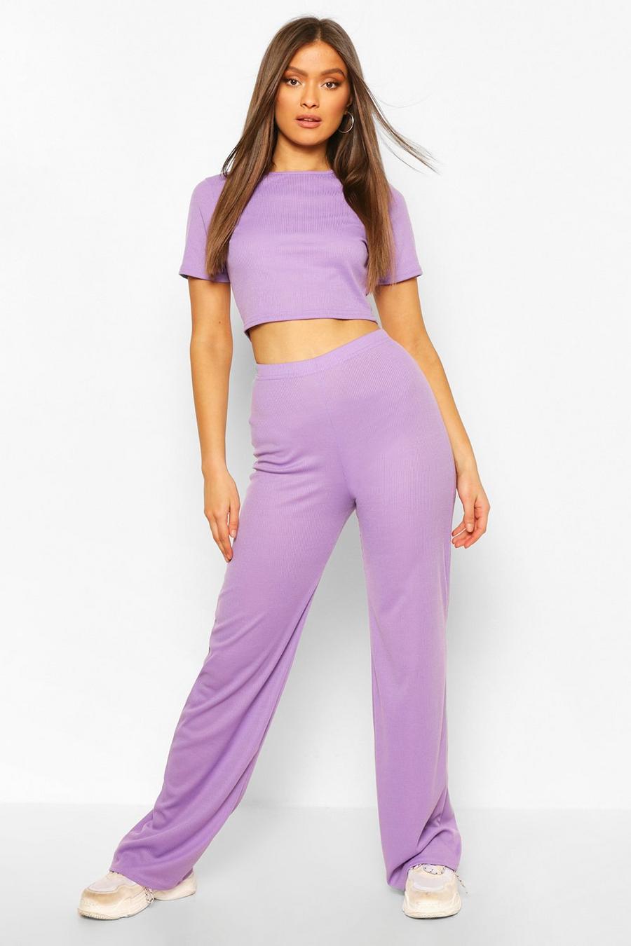 Ensemble pyjama coupe large côtelé, Violette purple image number 1