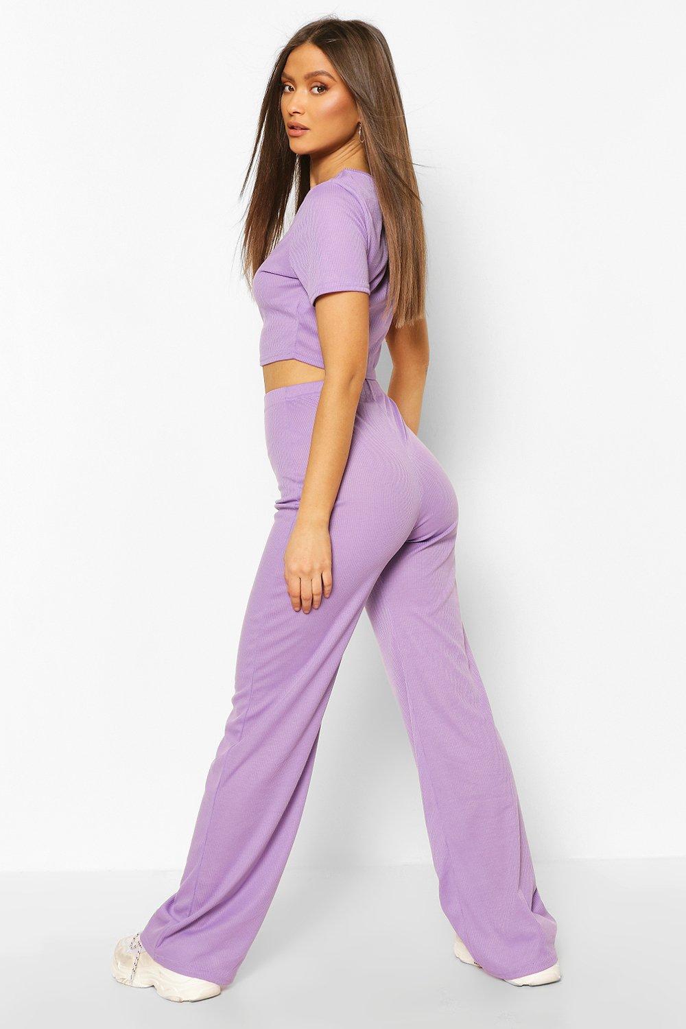 Ribbed Cropped Top and Pajama Pants Set