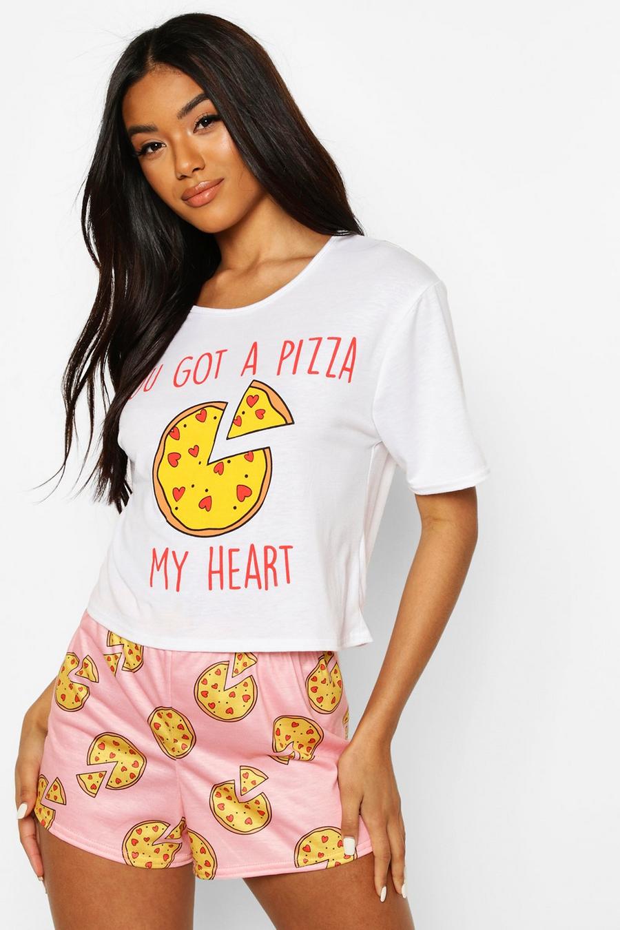 Pink "Pizza My Heart" Pyjamasset med shorts image number 1