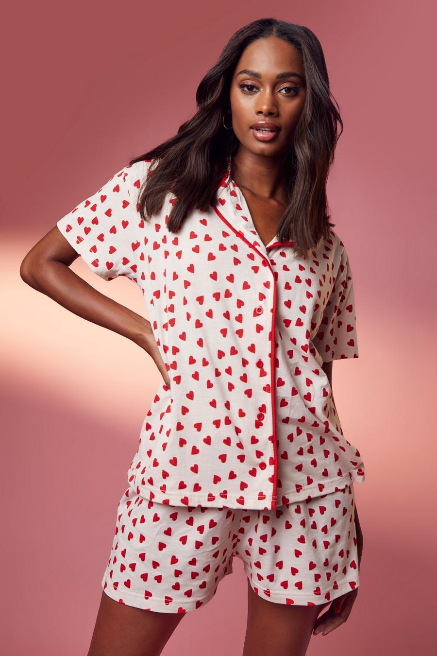 Ensemble pyjama short en jersey imprimé cœurs, Blush image number 1