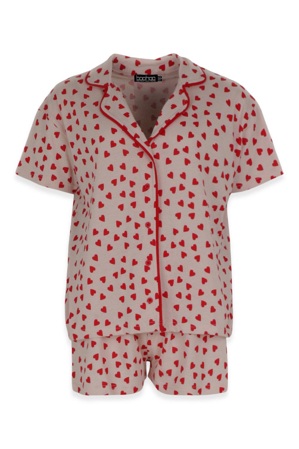 Women's Heart Print Jersey PJ Short Set