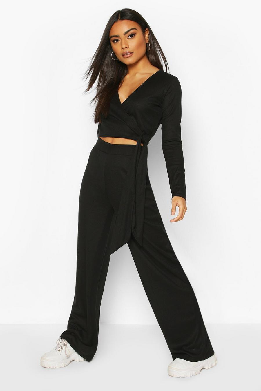 Wrap & Tie Top And Wide Leg Pants Lounge Set image number 1