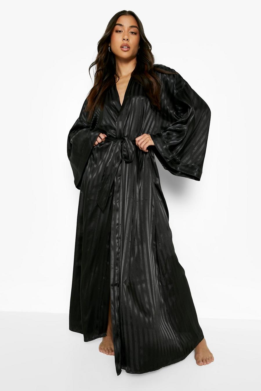 Black Tonal Satin Oversized Sleeve Robe image number 1