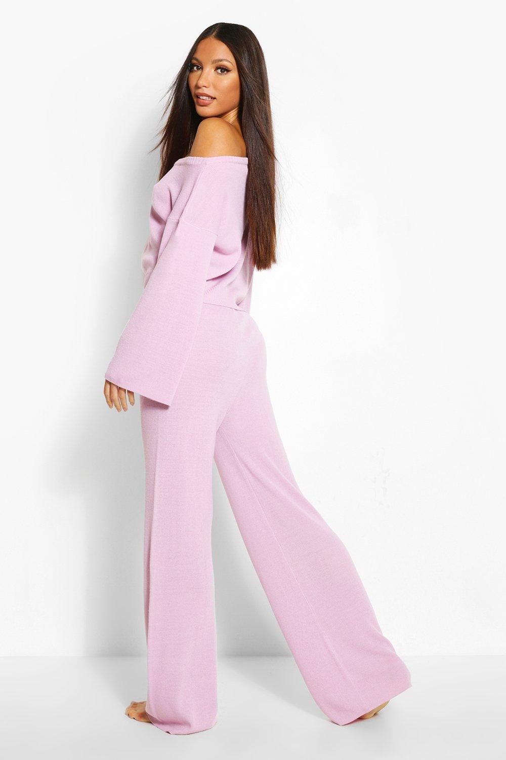 Off Shoulder Top Wide Leg Broek Lounge Set