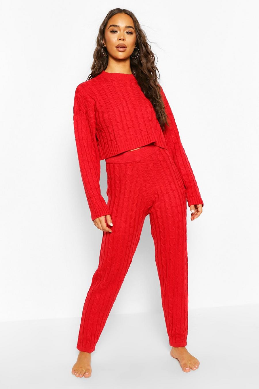 Cable Knit Cropped Jumper and Jogger Lounge Set image number 1