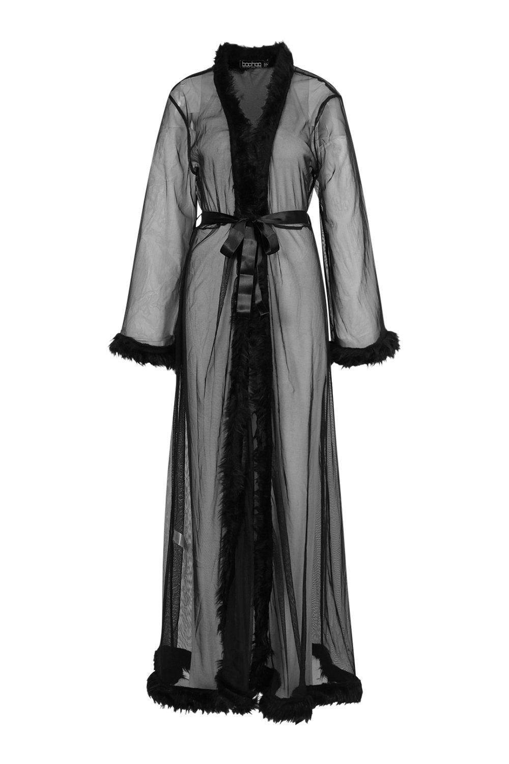 Women's Premium Fluffy Trim Maxi Robe ...