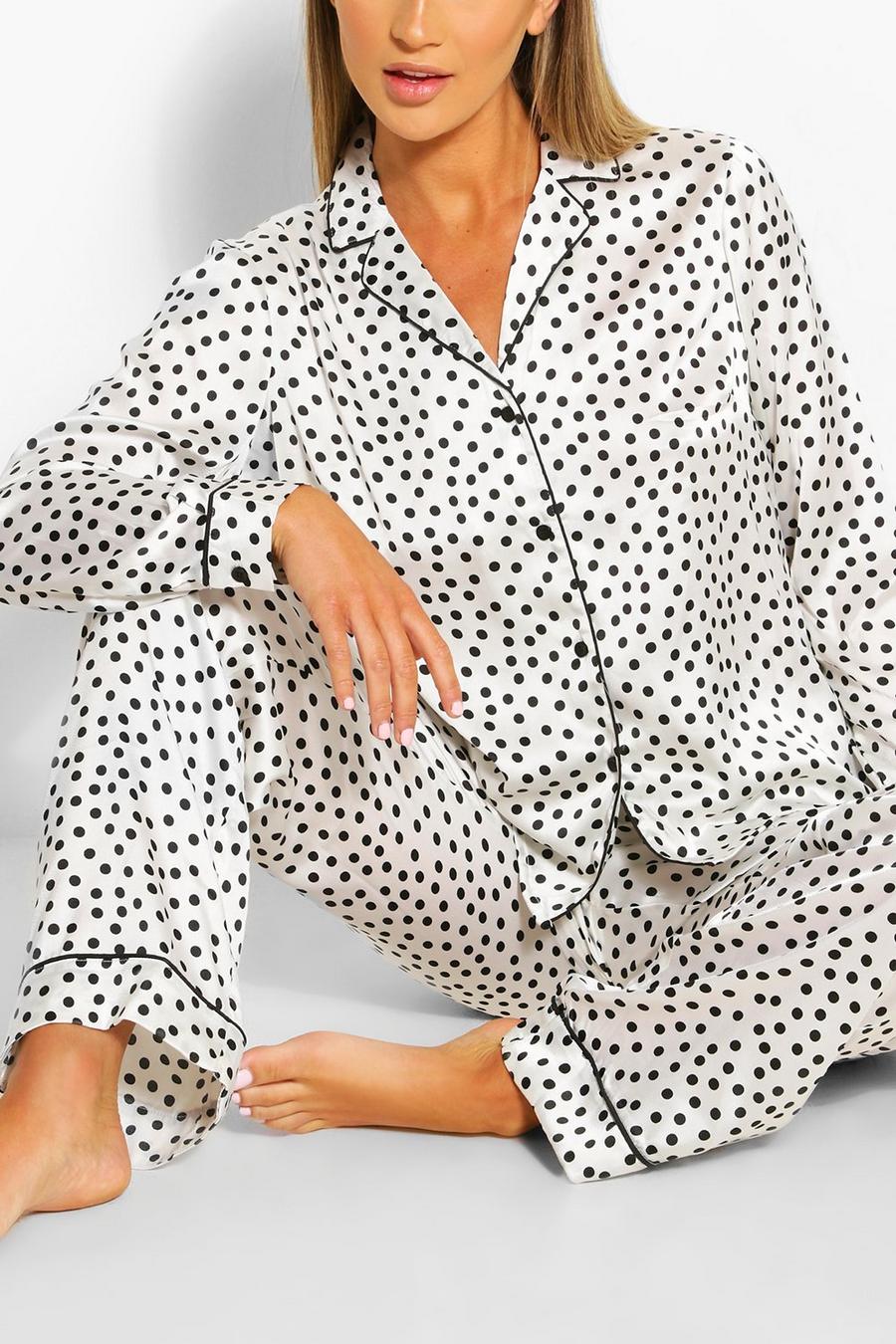 Gepunkteter Pyjama aus Satin, Weiß image number 1