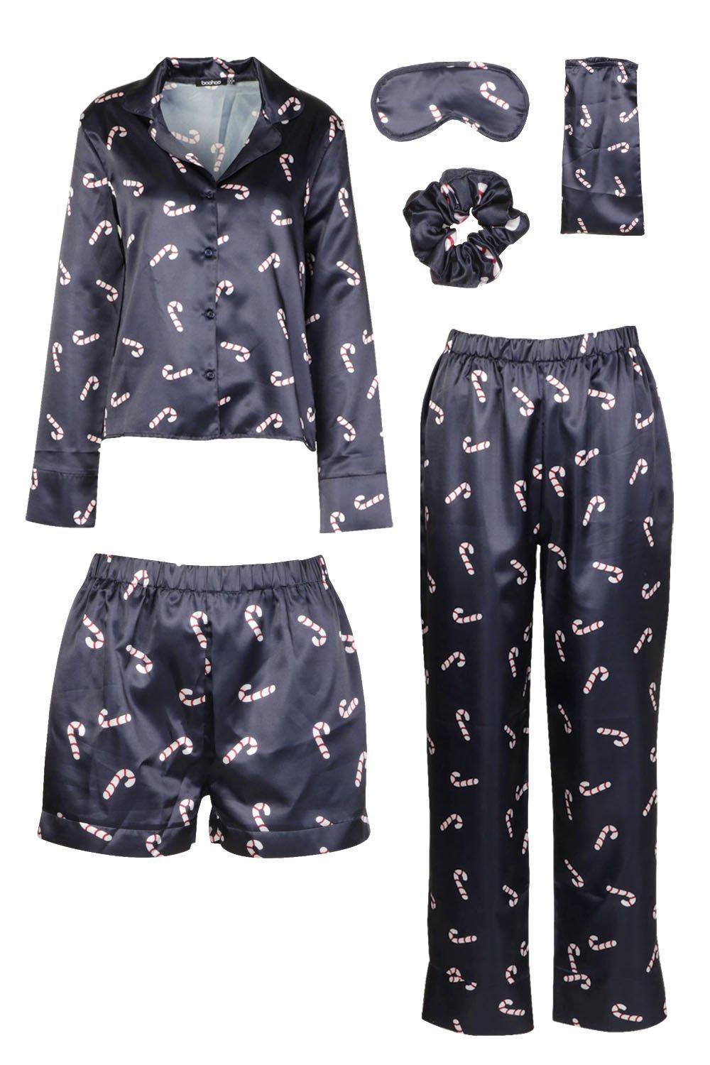 Christmas Satin Printed 5Pc Pajama Set boohoo CA