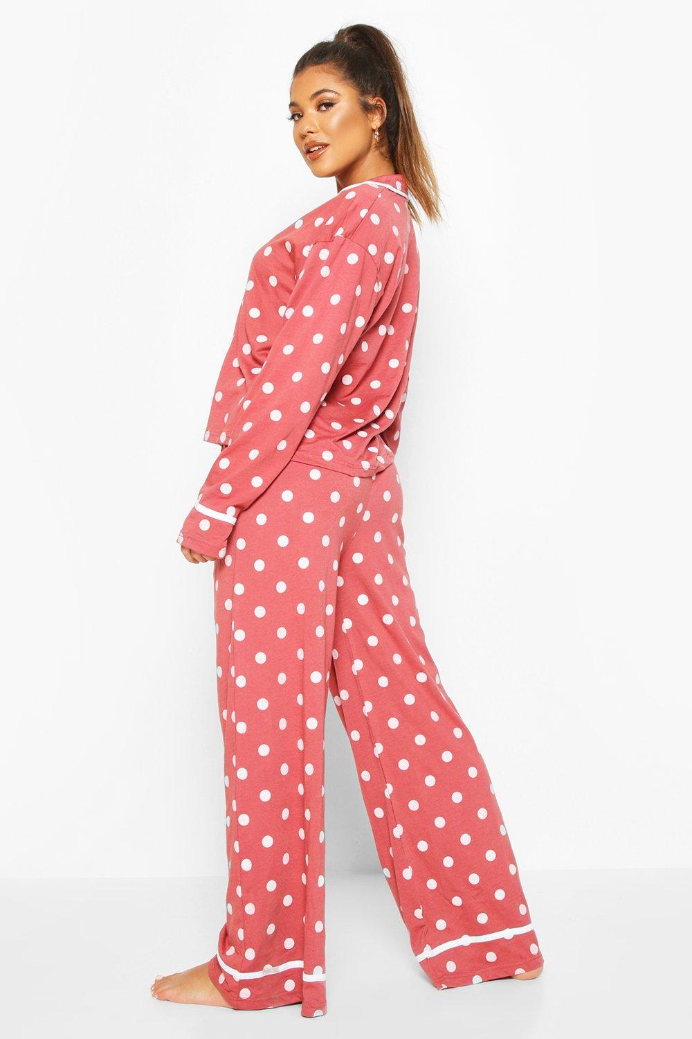 Pink and black polka dot online pajamas