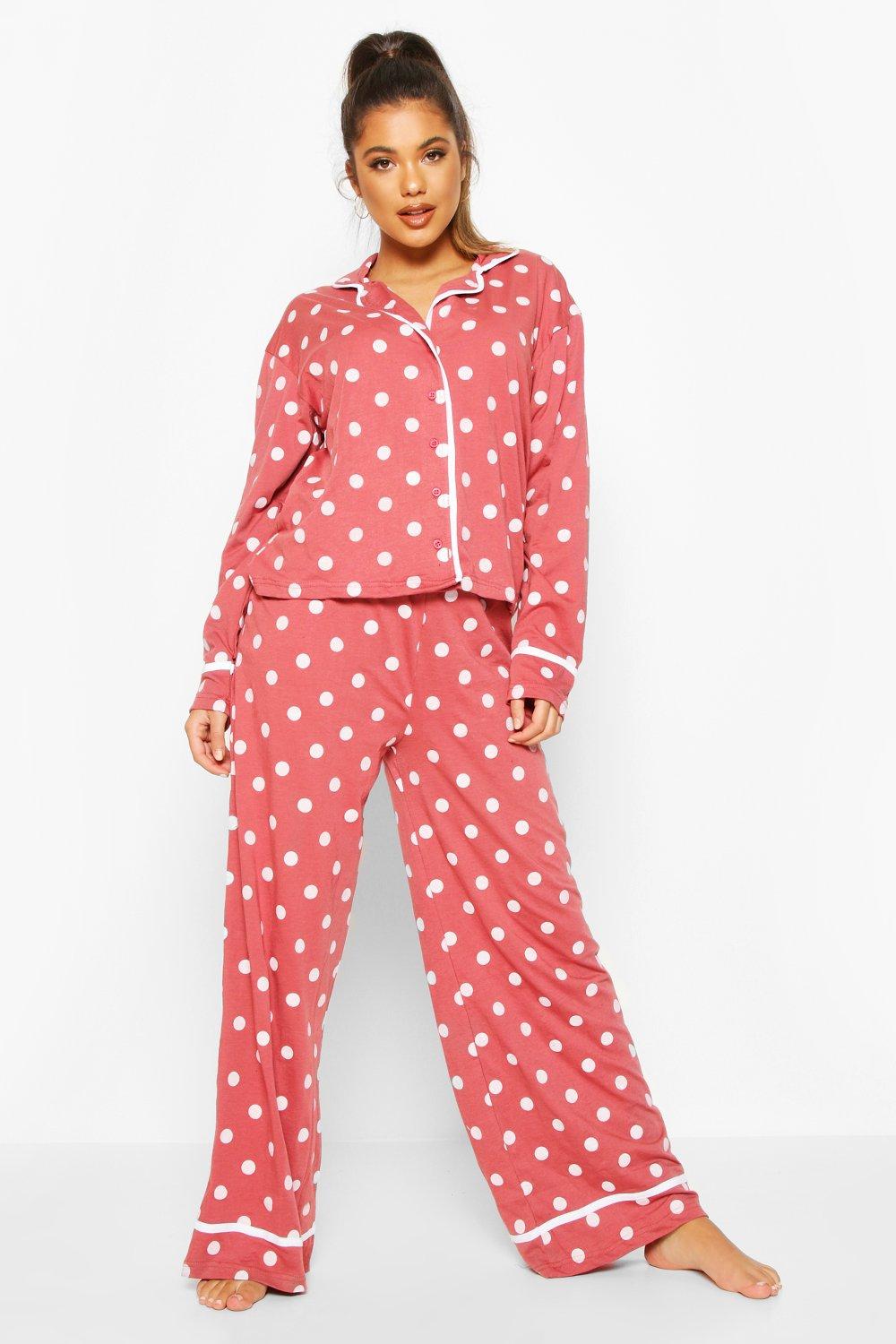 Polka Dot Button Through Pajama Pants Set
