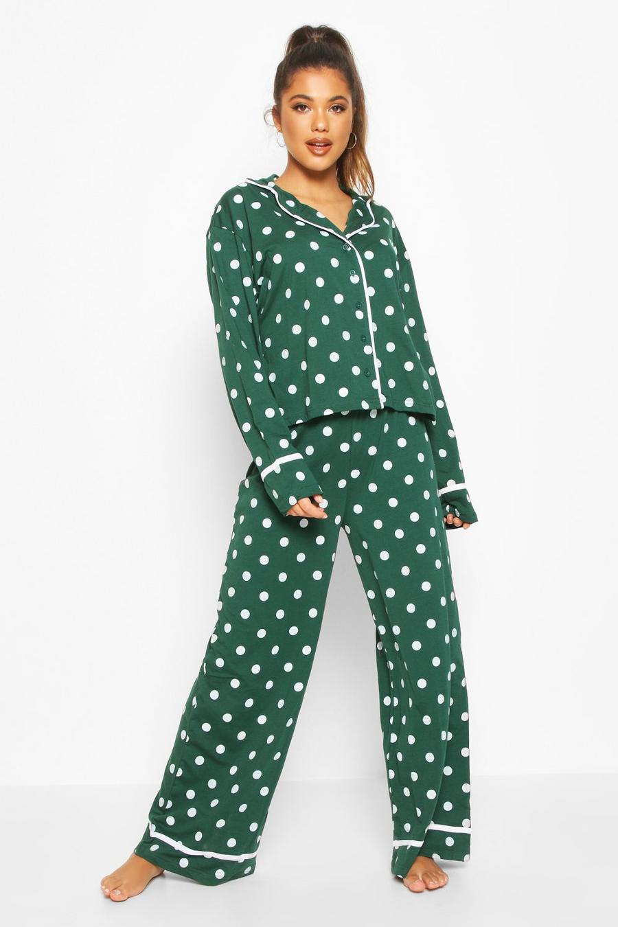 Forest Polka Dot Button Through Pyjama Trouser Set image number 1