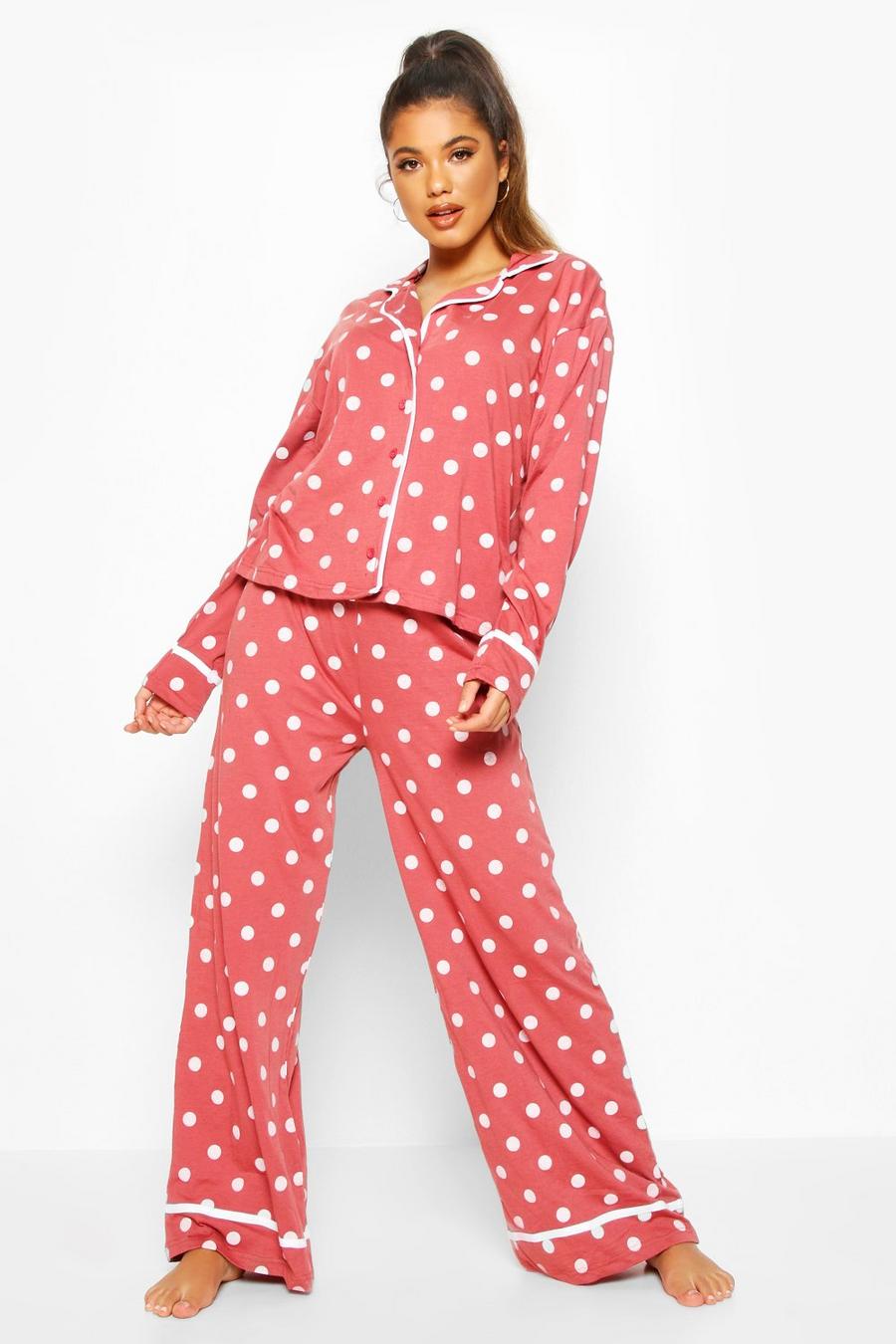 Rose Polka Dot Button Through Pajama Pants Set image number 1