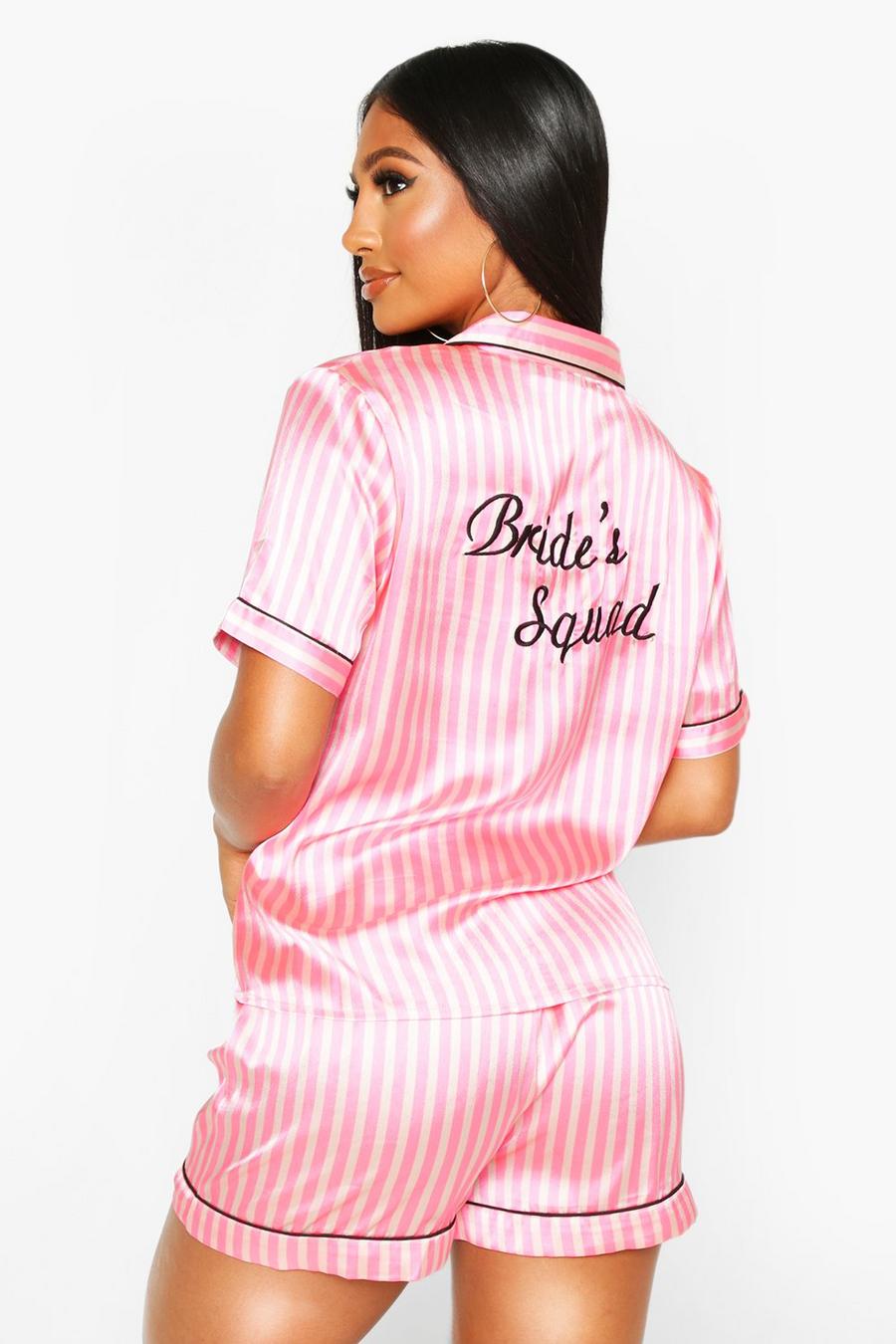 Satin Stripe Bride Squad PJ Short Set image number 1