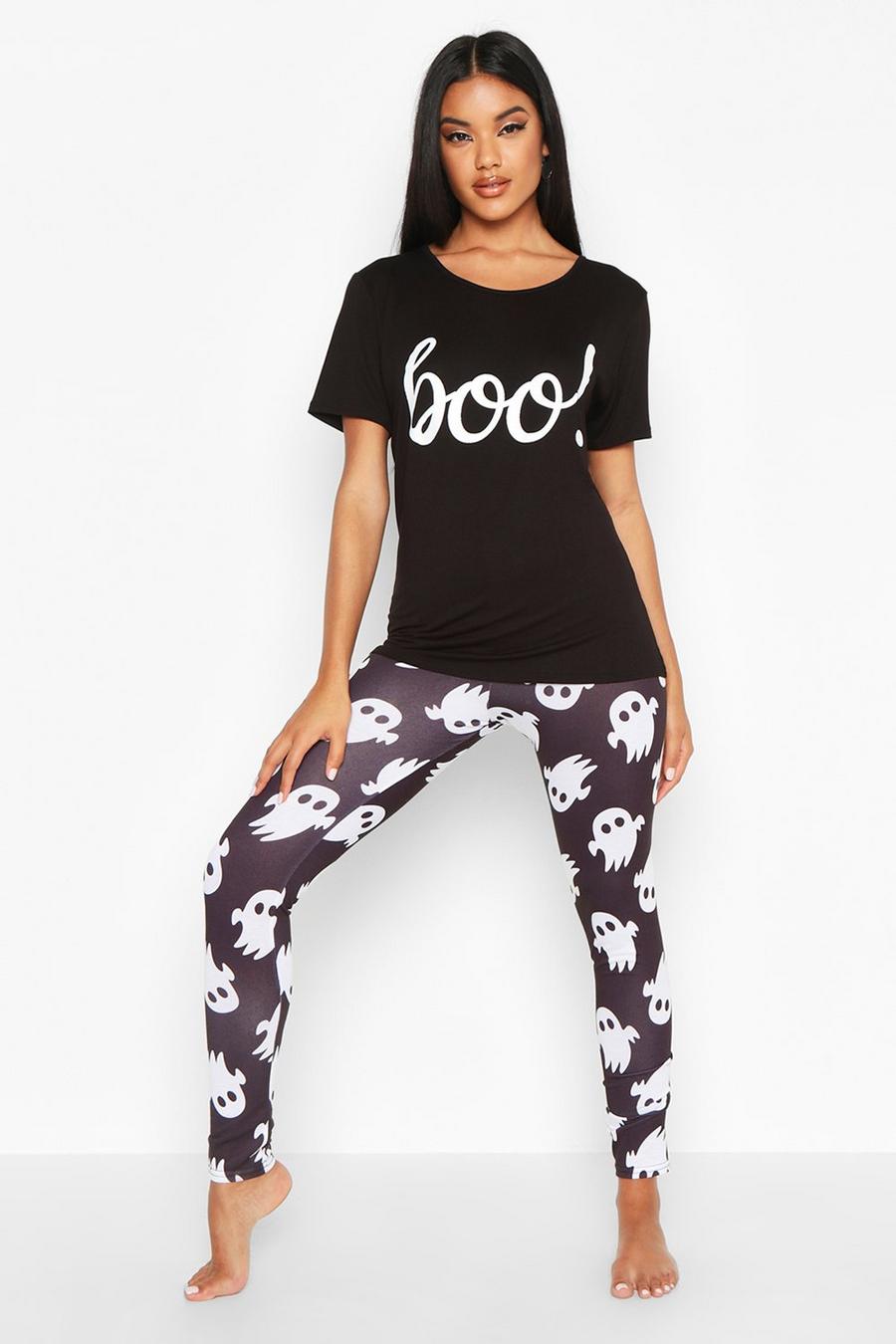 Pyjama-Set mit „Halloween Boo“ Leggings, Schwarz image number 1