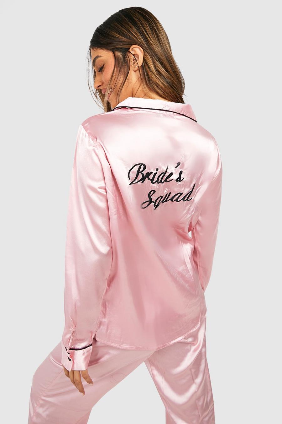 Set pigiama in raso con scritta Bride Squad, Oro rosa metallizzato