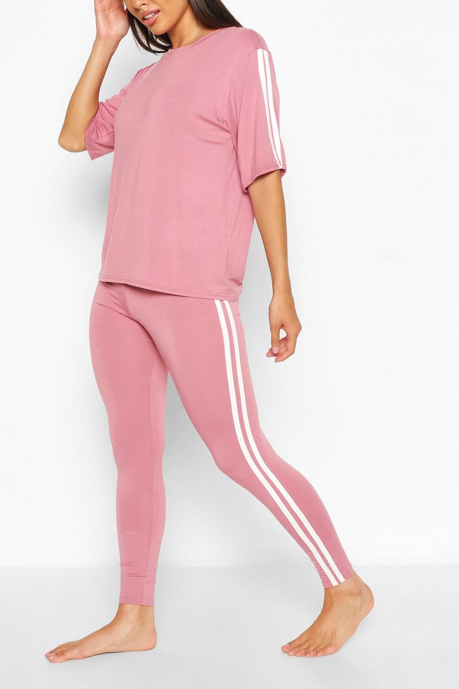 Rose rosa Side Stripe T-Shirt Leggings Loungewear Set