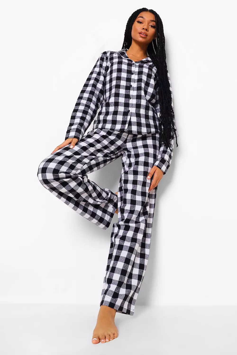 Black Christmas Brushed Check Button PJ Trouser Set alternative image