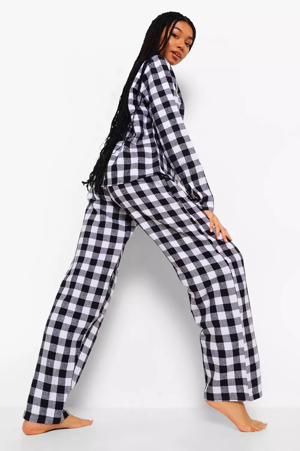 Black Christmas Brushed Check Button PJ Trouser Set alternative image