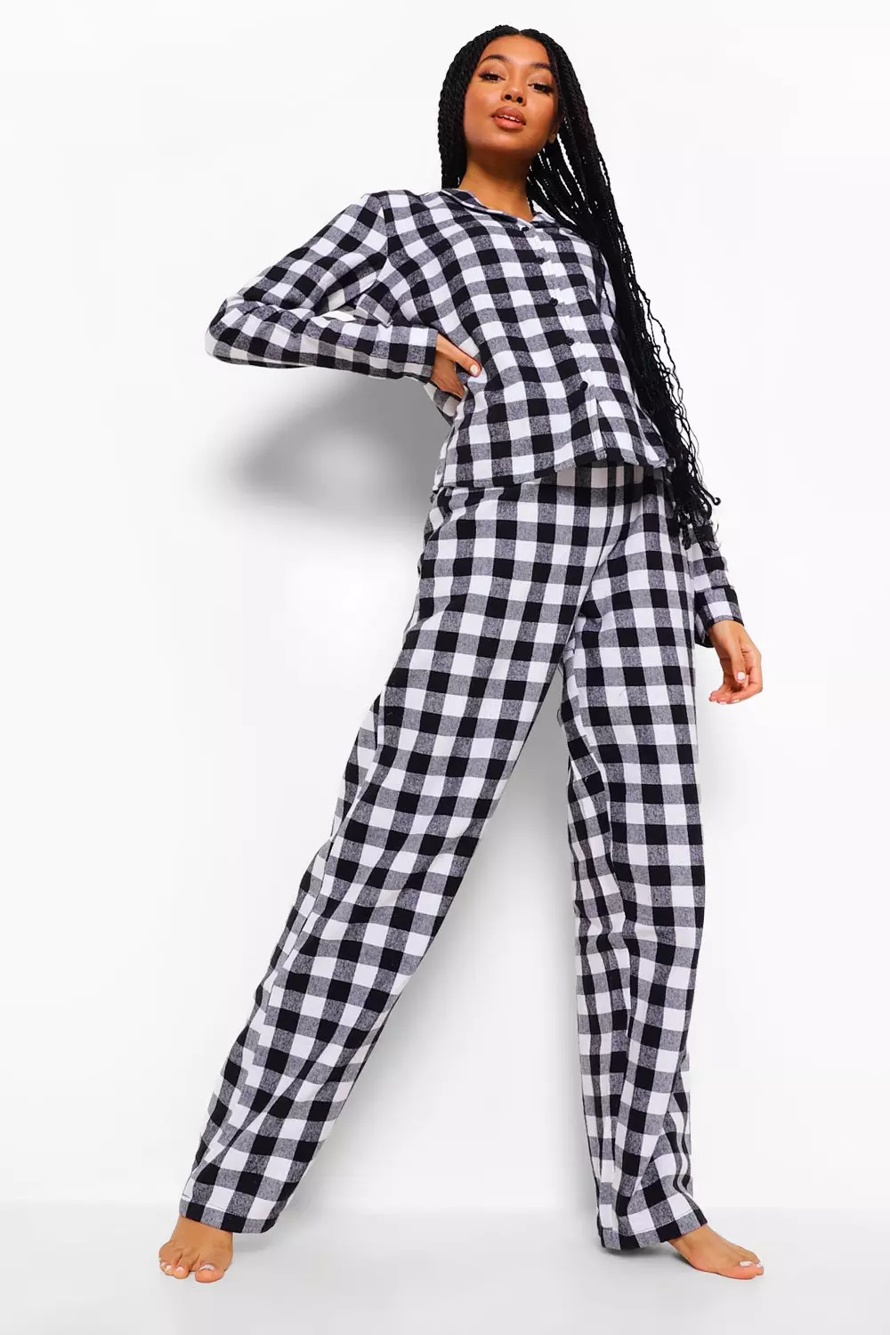 Black Christmas Brushed Check Button PJ Trouser Set alternative image
