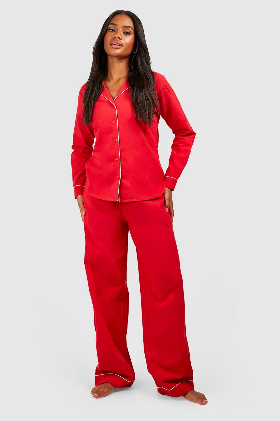 Red Geborstelde Pyjama Set Met Knopen En Broek image number 1