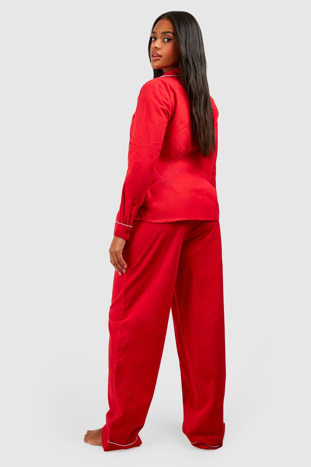 Pantalon de Pyjama en Satin Rouge pour femmes, haut à manches