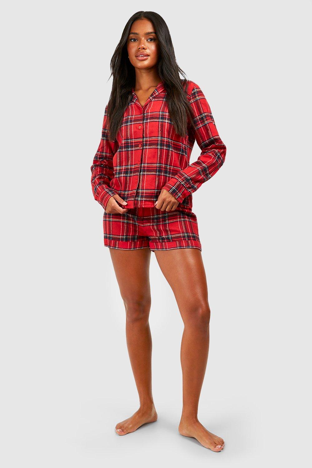 Top a manches longues et short de pyjama a carreaux boohoo FR