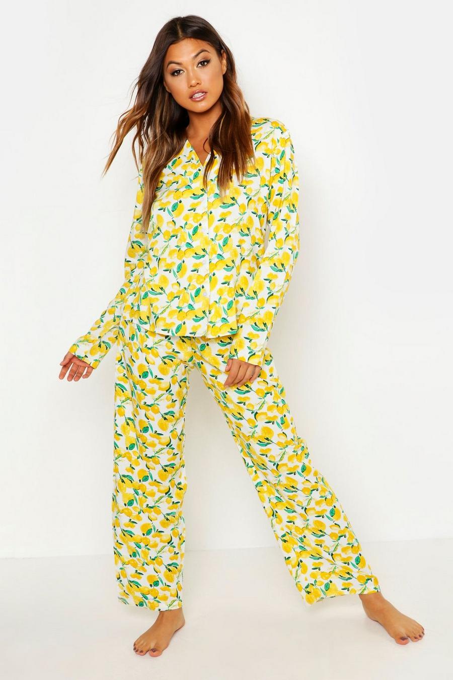 Pyjama aus Baumwolle mit Knopfleiste in Zitronen-Print image number 1