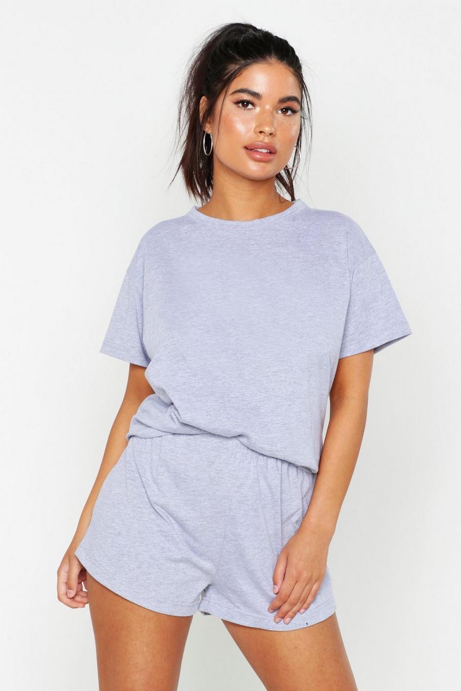 Grey marl Basic T-Shirt And Pajama Short Set image number 1