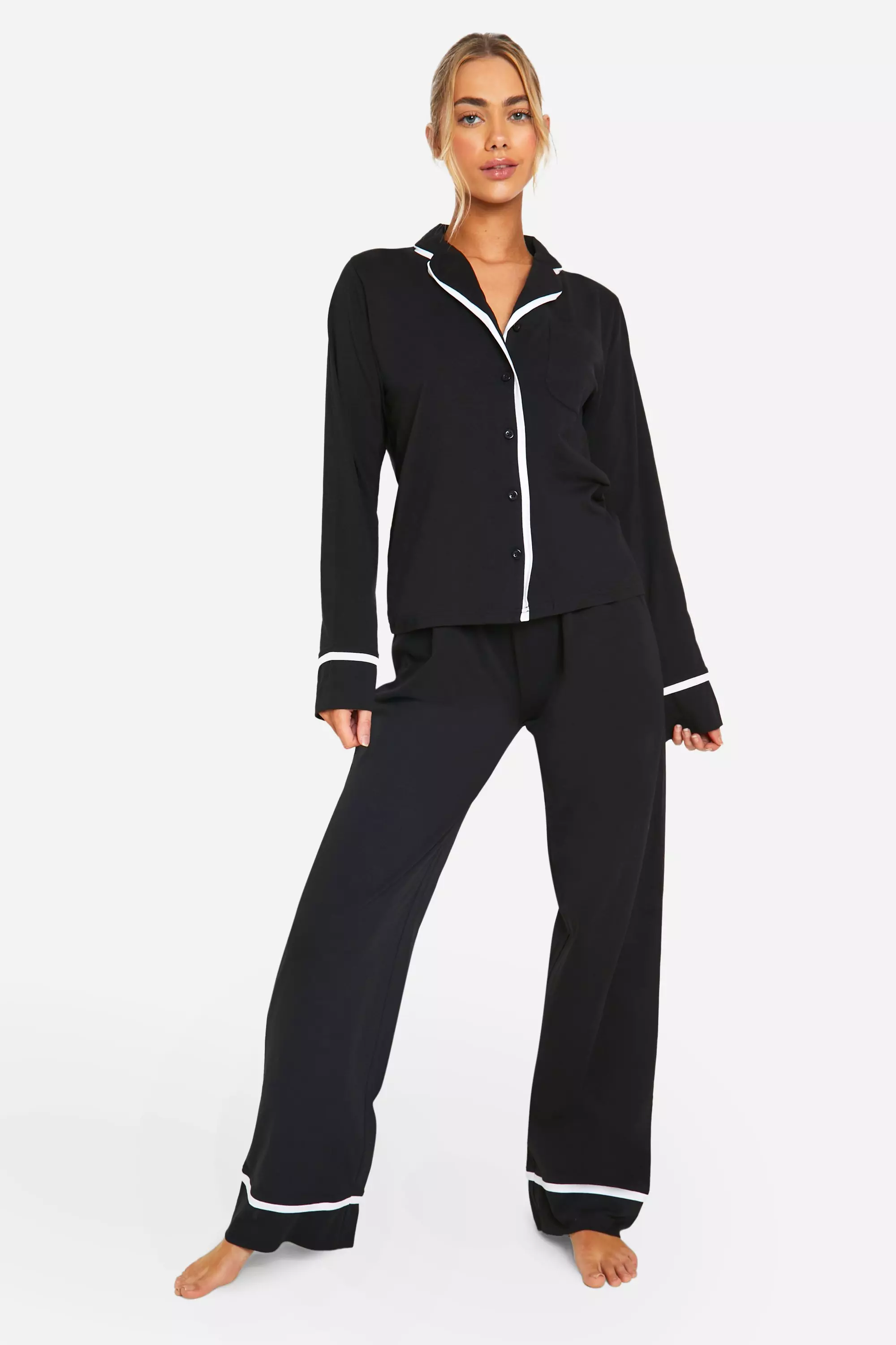 Grey marl Long Sleeve Button Through Jersey PJ Set alternative image