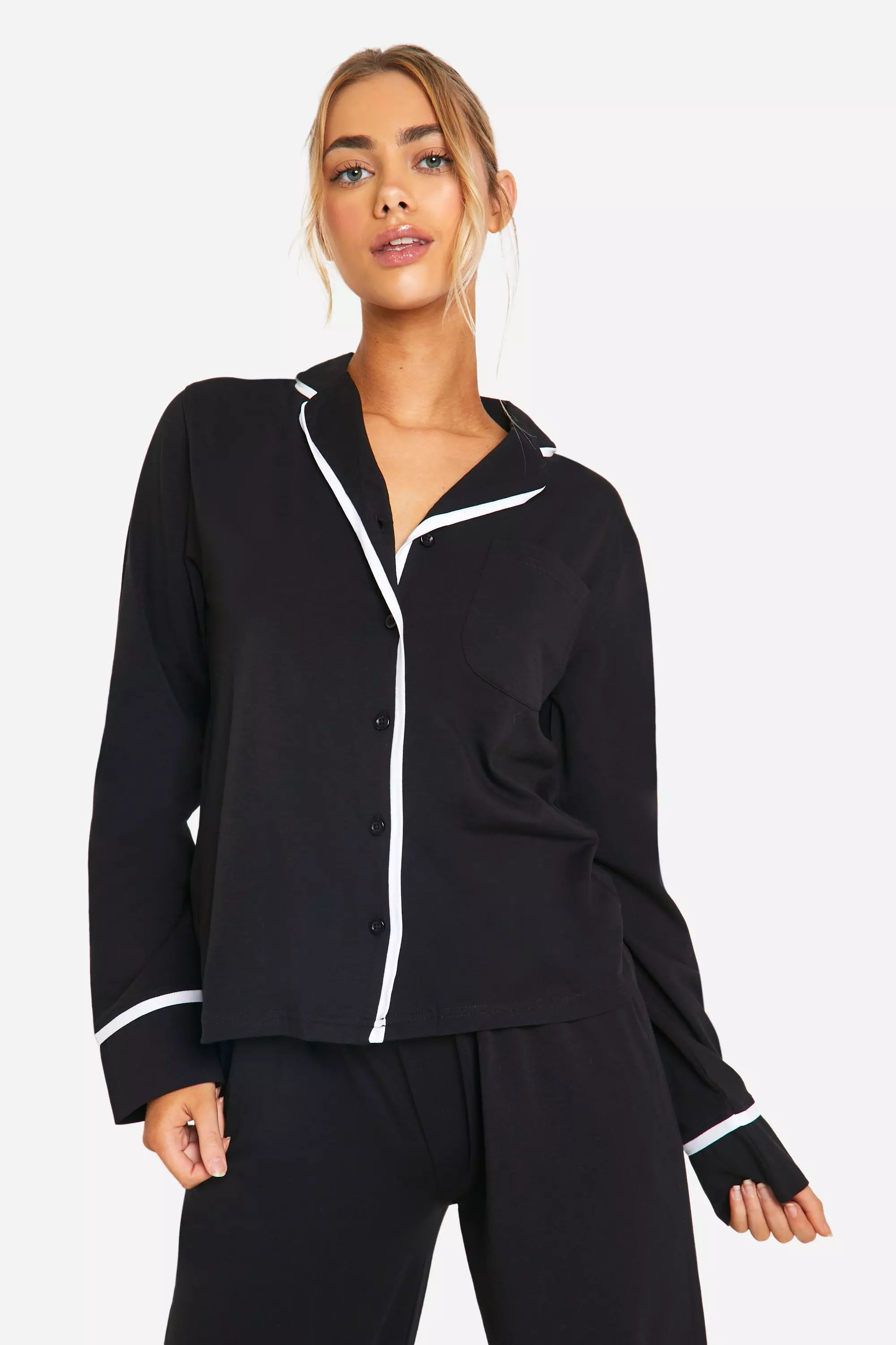 Grey marl Long Sleeve Button Through Jersey PJ Set alternative image