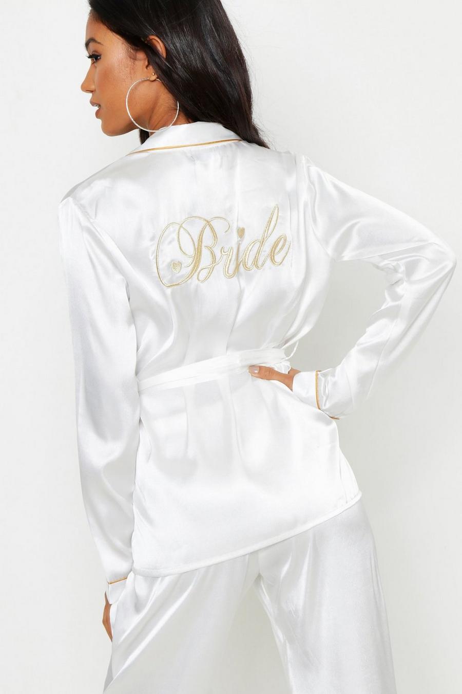 Ivory vit 'Bride' Pyjamasset med knytskärp
