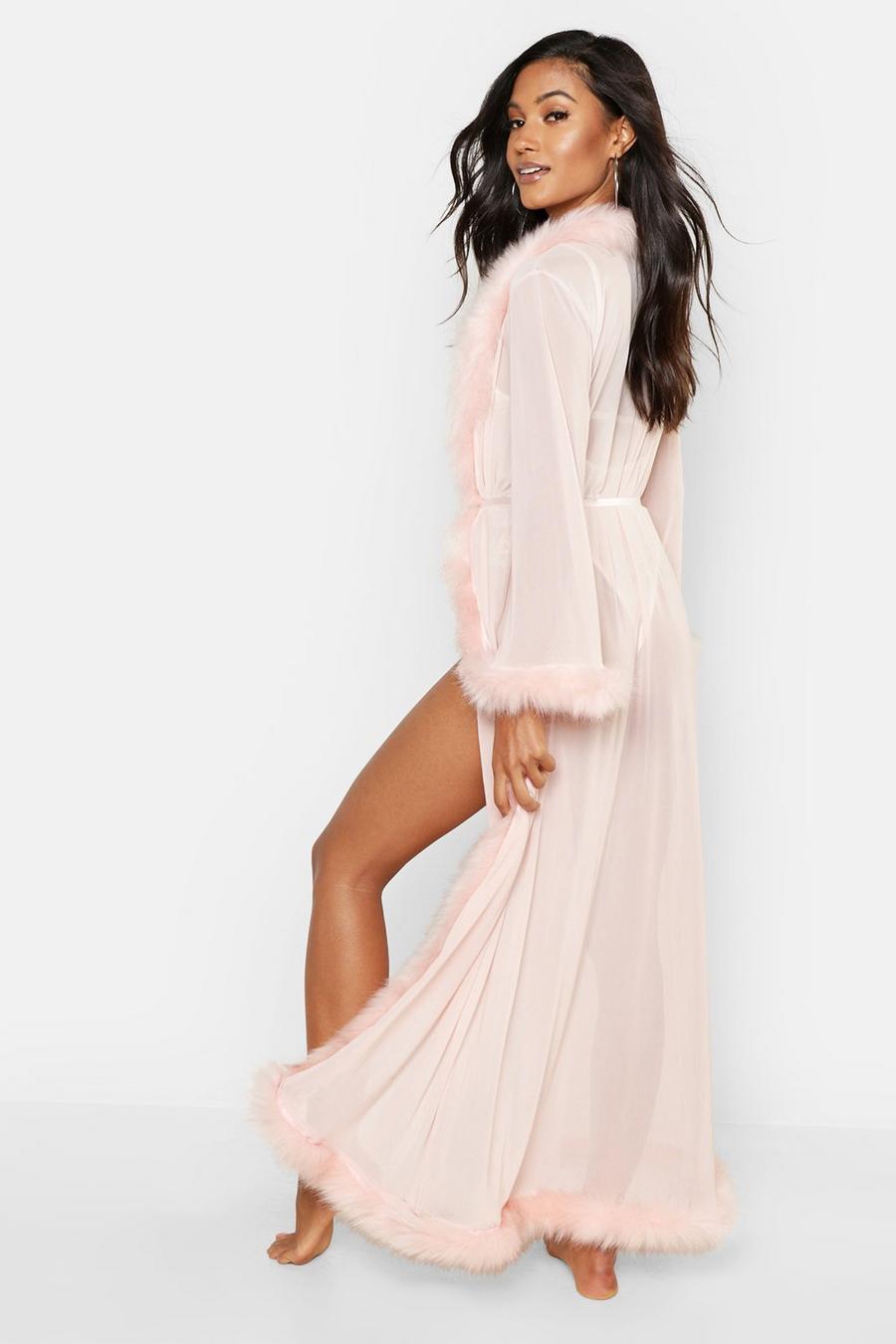 Blush pink Premium Fluffy Trim Maxi Robe
