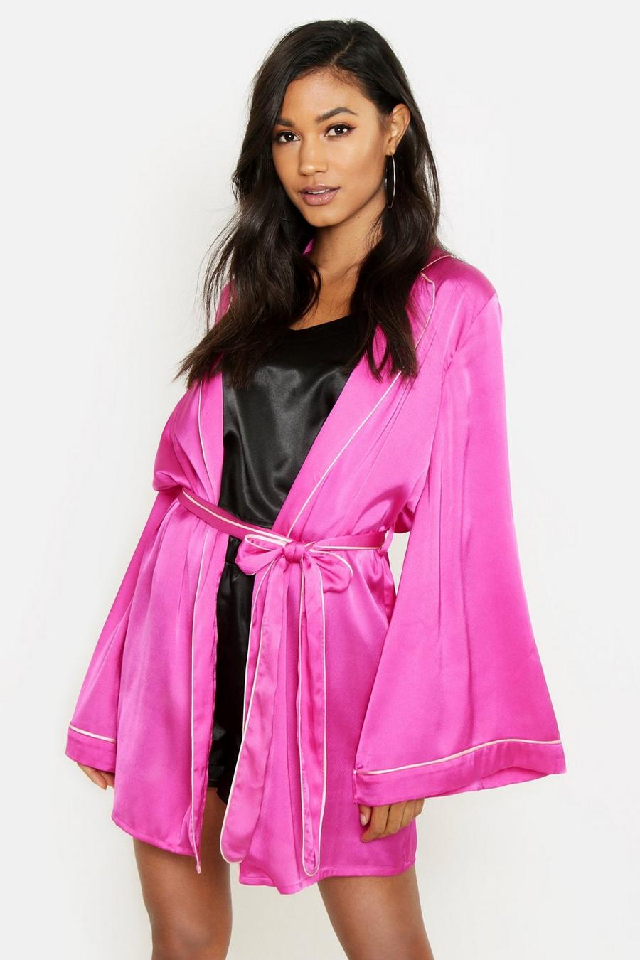 Hot Pink Piped Kimono Robe image number 1