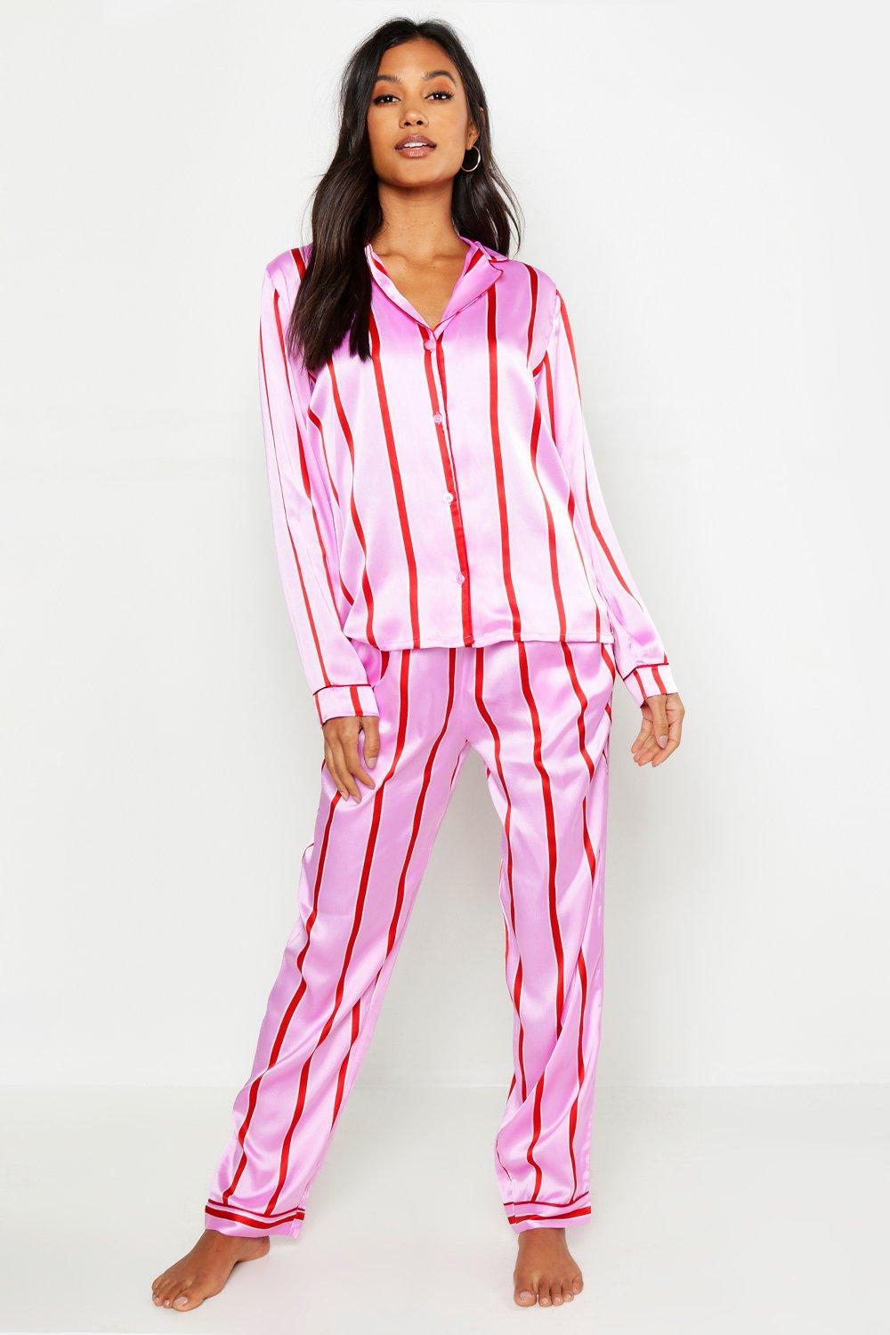 Skinny Stripe Satin PJ Trouser Set boohoo