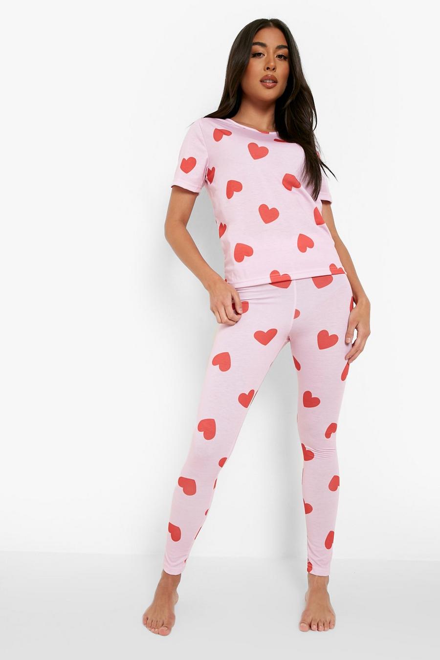 Pink All Over Heart Print PJ Set image number 1