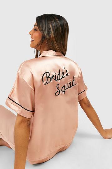 Metallic Rose Gold Brides Squad Embroidered Pjs