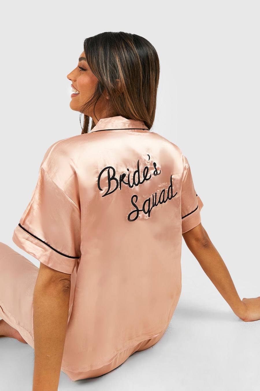 Set pigiama rosa dorato con ricami Bride Squad, Oro rosa metallic