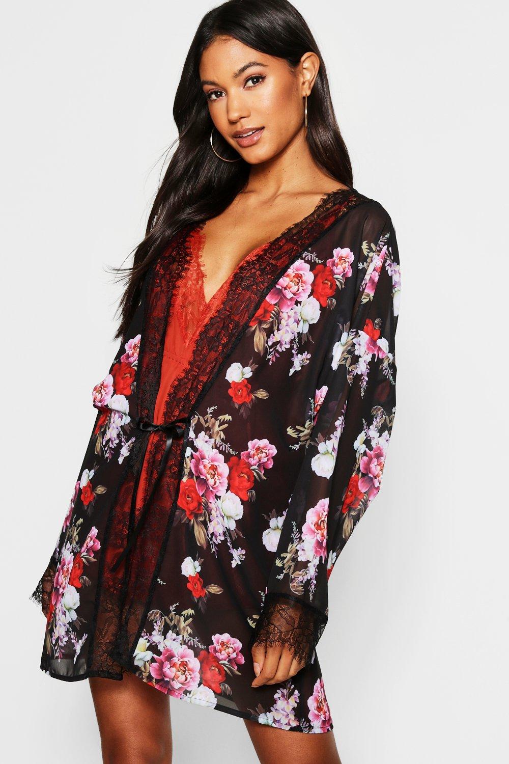 black floral dressing gown