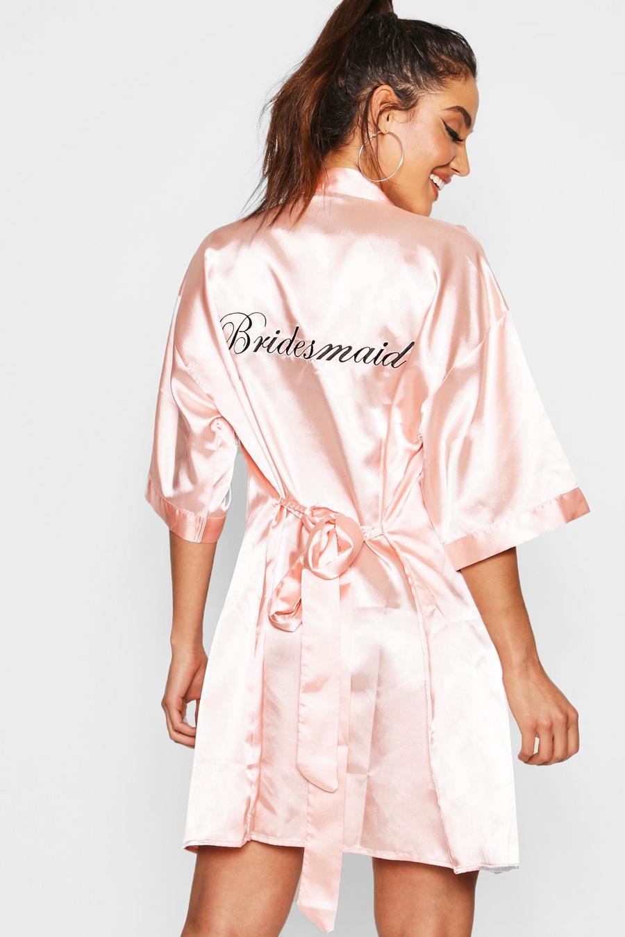 Robe de chambre satinée à inscription Bridesmaid, Blush pink