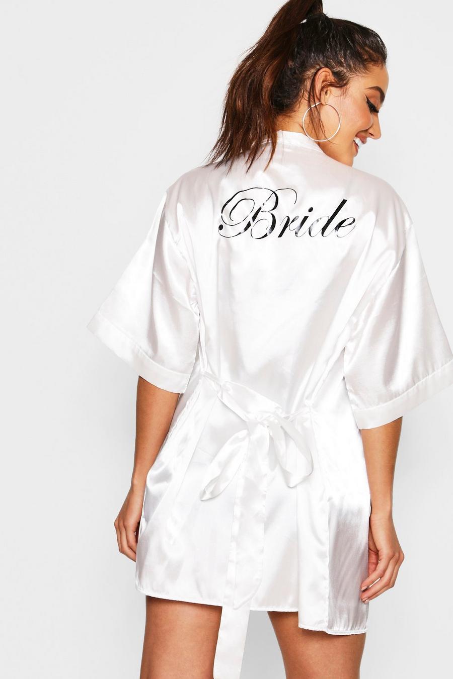 Morgenmantel aus Satin mit „Bride“-Aufschrift, Elfenbeinfarben image number 1