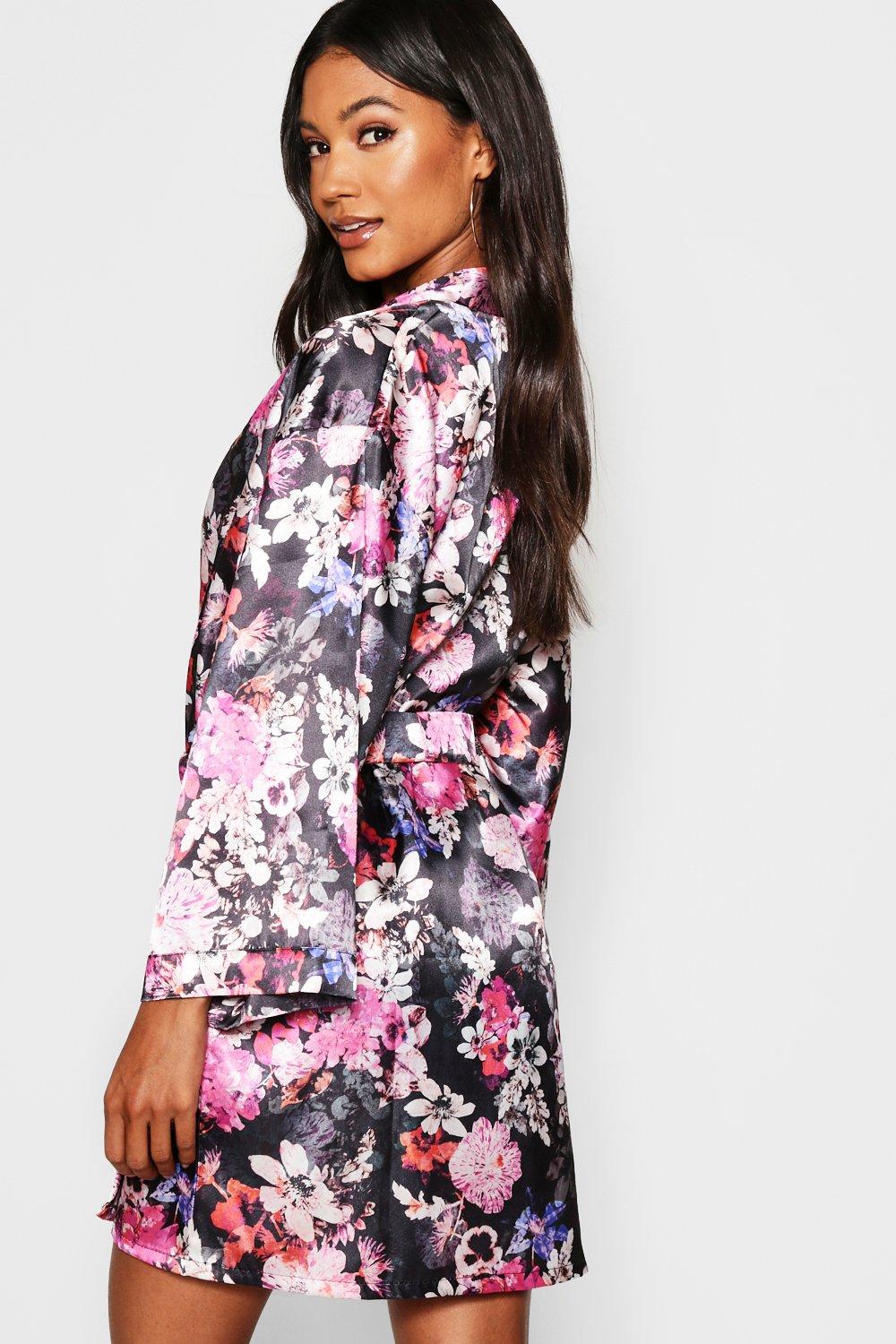 Digital Floral Satin Kimono Robe