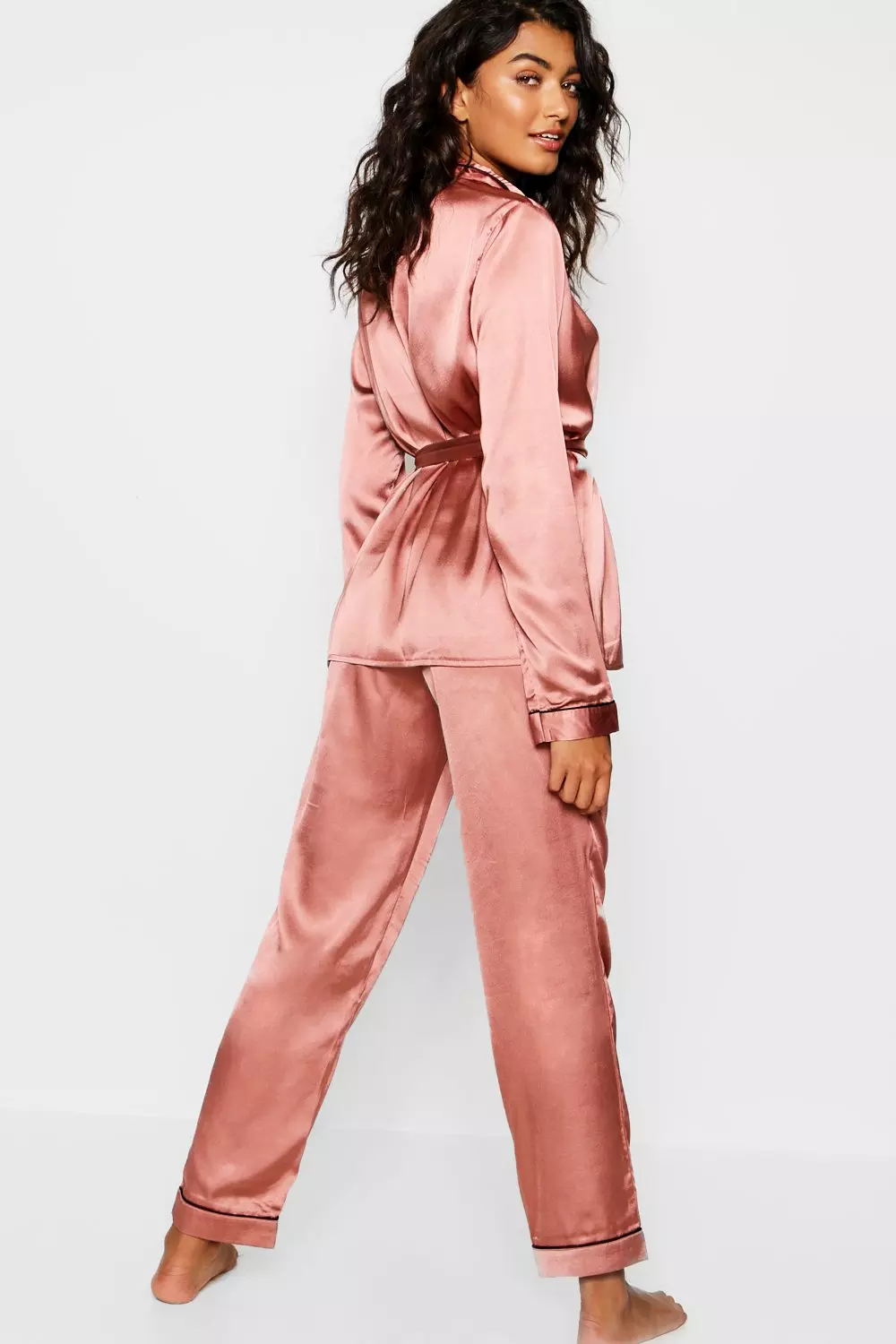 Mink Satin Wrap Front Belted PJ Set alternative image