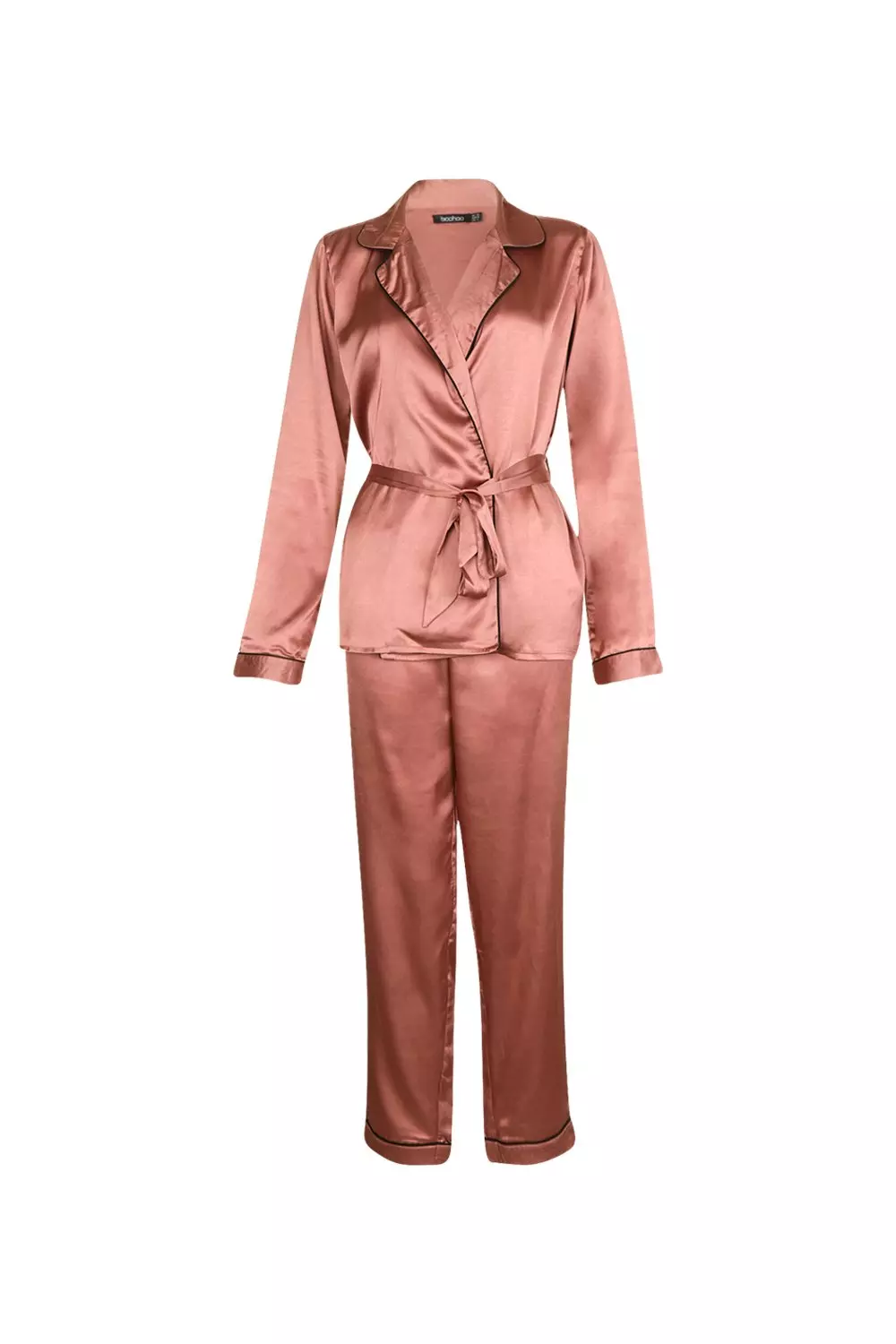 Mink Satin Wrap Front Belted PJ Set alternative image
